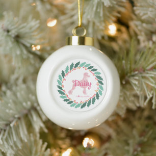 Ornement personnalisé de Noël Poodle Rose Pastel