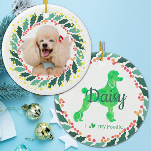 Ornement personnalisé de Noël Poodle Vert Pastel