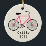 Ornement personnalisé par bicyclette de roses<br><div class="desc">Un ornement comportant une illustration d'une rose indien vont à vélo.  Personnalisez avec votre nom sous le vélo.</div>