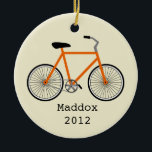 Ornement personnalisé par bicyclette orange<br><div class="desc">Un ornement comportant une illustration d'une bicyclette orange.  Personnalisez avec votre nom sous le vélo.</div>