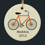 Ornement personnalisé par bicyclette orange<br><div class="desc">Un ornement comportant une illustration d'une bicyclette orange.  Personnalisez avec votre nom sous le vélo.</div>