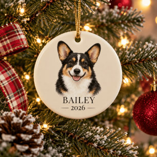 Ornement personnalisé tête noire corgi tricolore n