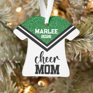 Ornement personnalisé vert et noir Cheer Maman