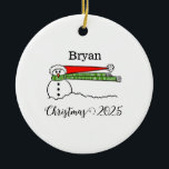 Ornement personnalisé Windy Snowman<br><div class="desc">Un mignon petit bonhomme de neige au vent ornement personnalisé avec nom et année</div>