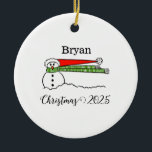 Ornement personnalisé Windy Snowman<br><div class="desc">Un mignon petit bonhomme de neige au vent ornement personnalisé avec nom et année</div>