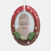 Ornement photo | 1er Noël du bébé (rouge) (Avant gauche)