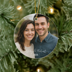 Ornement photo couple personnalisé Noël