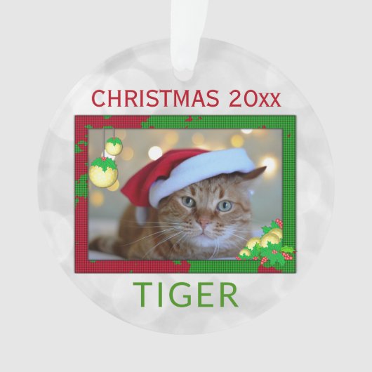 Ornement photo de chat de chat de Noël mignon (devant)