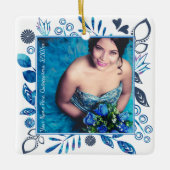 Ornement photo de Noël bleu-gris et aqua (Devant)