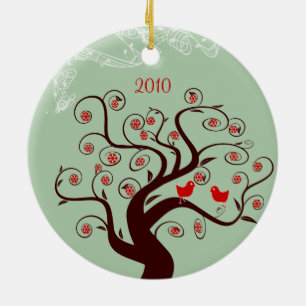 Ornement photo de Noël des oiseaux rouges Swirl Tr