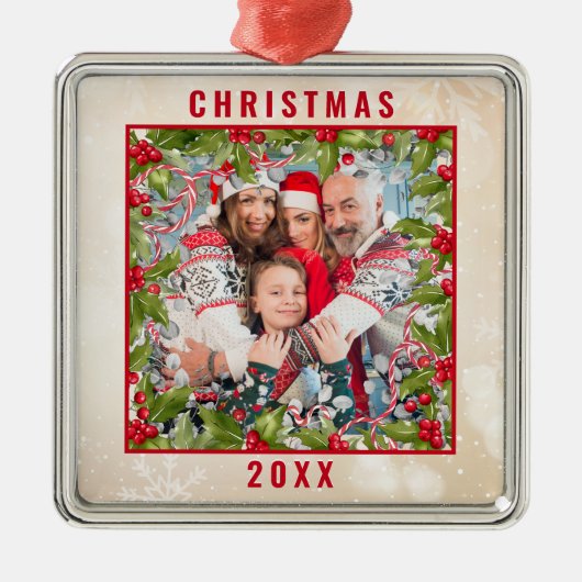 Ornement photo de Noël Holly Branch (Devant)