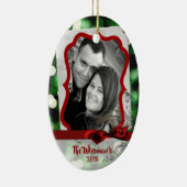 Ornement photo de Noël vert personnalisé Bokeh (Droite)