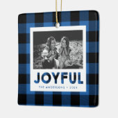 Ornement photo Joyeux Bleu Buffalo Plaid (Gauche)