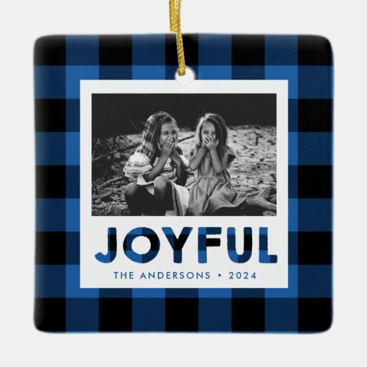 Ornement photo Joyeux Bleu Buffalo Plaid (Devant)