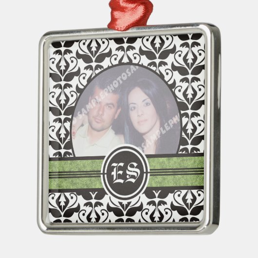 Ornement photo mariage damassé noir et blanc (Gauche)