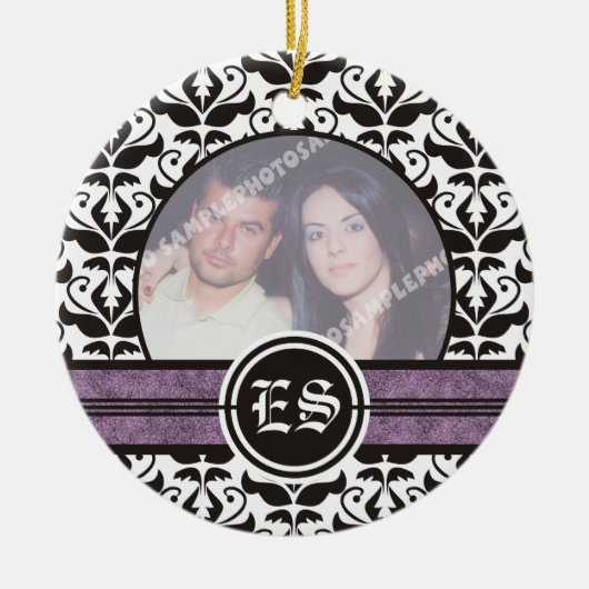 Ornement photo mariage damassé noir et blanc (Devant)