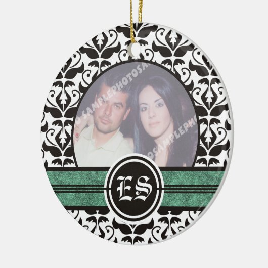 Ornement photo mariage damassé noir et blanc (Gauche)