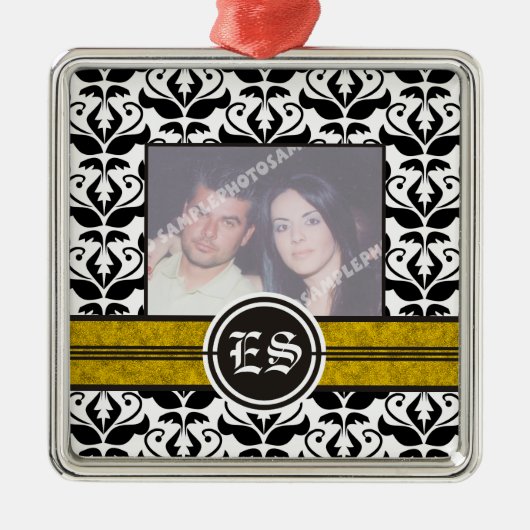Ornement photo mariage damassé noir et blanc (Devant)