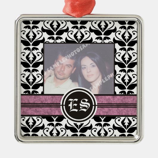 Ornement photo mariage damassé noir et blanc (Devant)