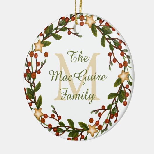 Ornement photo Noël couronne Monogramme initial (Gauche)