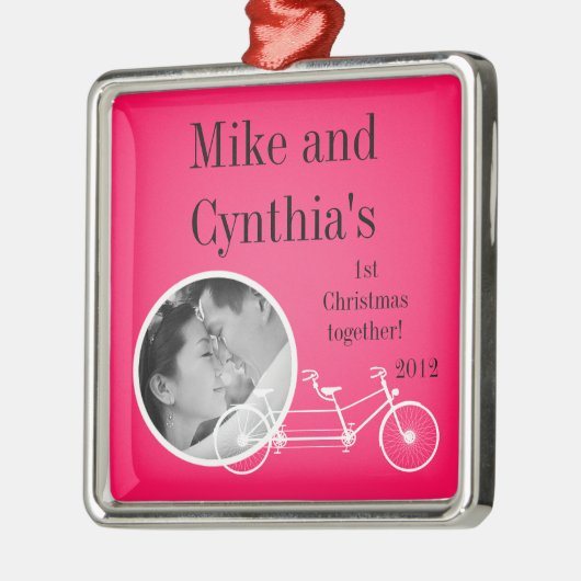 Ornement photo personnalisé Hot Pink Double Vélo (Gauche)