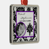 Ornement photo personnalisé noir pourpre Damask (Droite)