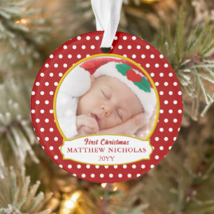 Ornement photo pour le premier Noël de bébé rouge