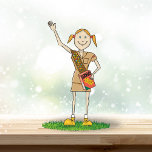 Ornement Photo Sculpture Brownie Girl Scouting | Tête rouge<br><div class="desc">Mignonne,  rousse,  brune en queue de ponytail portant un uniforme et une ceinture brune,  boîte à biscuits rouges,  debout dans l'herbe agitant.</div>