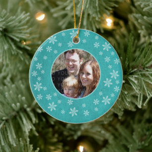 Ornement photo turquoise Whimsical Snowflakes