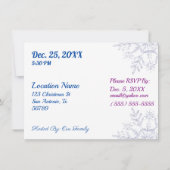 Ornement pourpre et bleu et Invitation de flocon d (Dos)