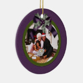 Ornement Purple Green Holly Bow Photo de Noël (Droite)