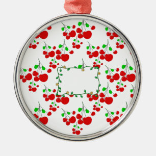 Ornement Rond Argenté Accessoires de motif de cerisier rouge personnalis
