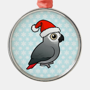 Ornement Rond Argenté African Grey Père Noël