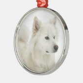 Ornement Rond Argenté American Eskimo Dog Art (Gauche)