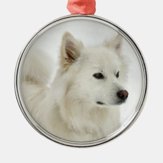 Ornement Rond Argenté American Eskimo Dog Art (Devant)