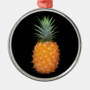 Ornement Rond Argenté Ananas Néon Fruit Lumineux Art