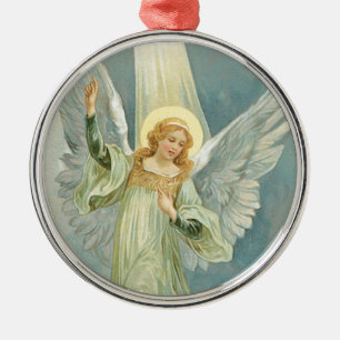 Ornement Rond Argenté Ange de Noël