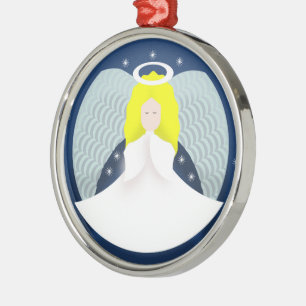 Ornement Rond Argenté Ange de Noël avec ailes