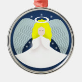 Ornement Rond Argenté Ange de Noël avec ailes (Devant)