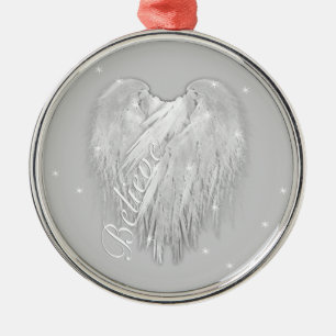 Ornement Rond Argenté ANGEL WINGS 'Believe' Heart Starry Sparkle