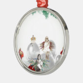 Ornement Rond Argenté anges vintages de Noël (Gauche)