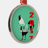 Ornement Rond Argenté Année 2017 du coq en Cercle Vert (Droite)