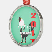 Ornement Rond Argenté Année 2017 du coq en Cercle Vert (Gauche)