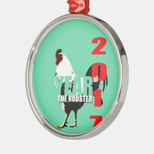 Ornement Rond Argenté Année 2017 du coq en Cercle Vert (Gauche)