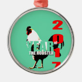 Ornement Rond Argenté Année 2017 du coq en Cercle Vert (Devant)