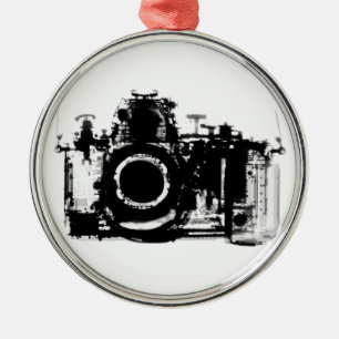 ORNEMENT ROND ARGENTÉ APPAREIL-PHOTO DE VISION DE RAYON X - NOIR ET