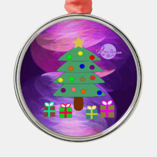 Ornement Rond Argenté Arbre de Noël & Présente Argent Arrondi Ornament