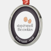Ornement Rond Argenté Arrêtez et sentez les biscuits (Gauche)