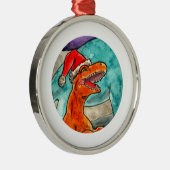 Ornement Rond Argenté Babiole de Noël de dinosaure (Droite)