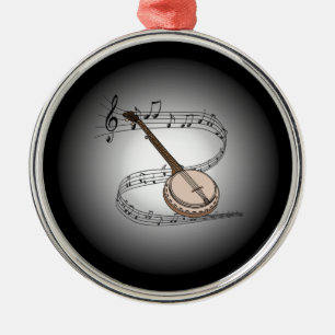 Ornement Rond Argenté Banjo ~ Globe Musical ~ Instrument de musique ~